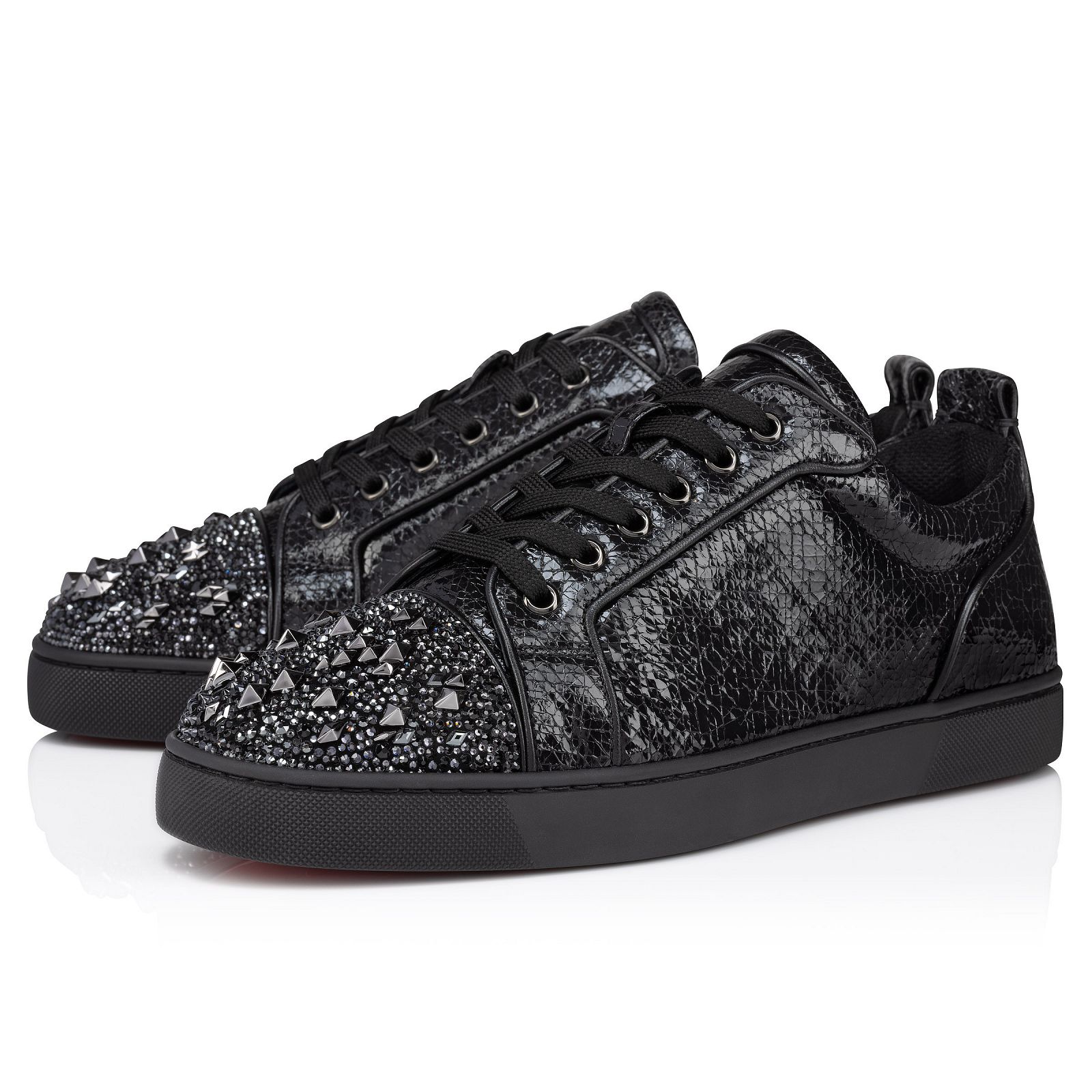 Louis Junior P Strass Eternity Black Metallic suede and spikes Men Shoes Christian Louboutin