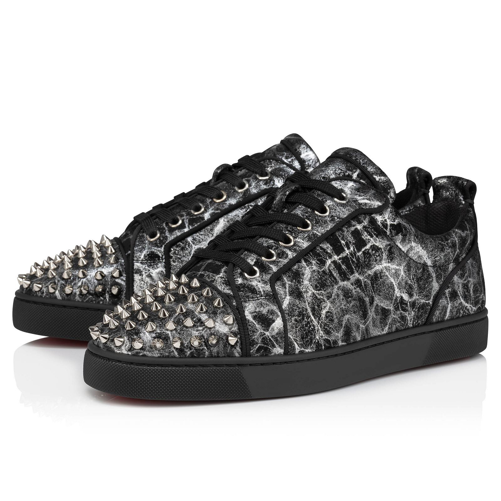 Louis Junior Spikes Orlato Black Storm printed calf leather and spikes Men Shoes Christian Louboutin