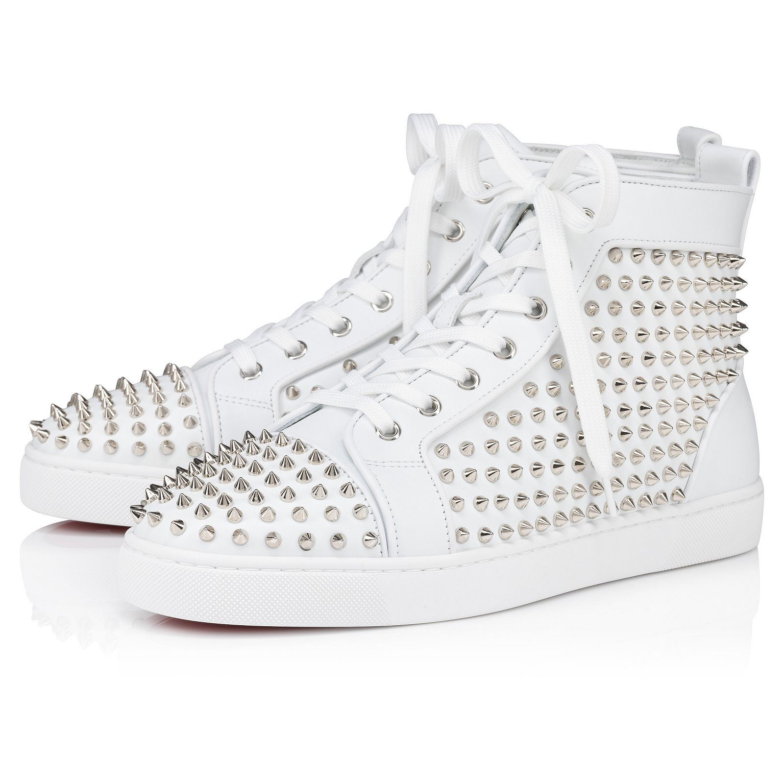 Louis Spikes White Calf leather Men Shoes Christian Louboutin