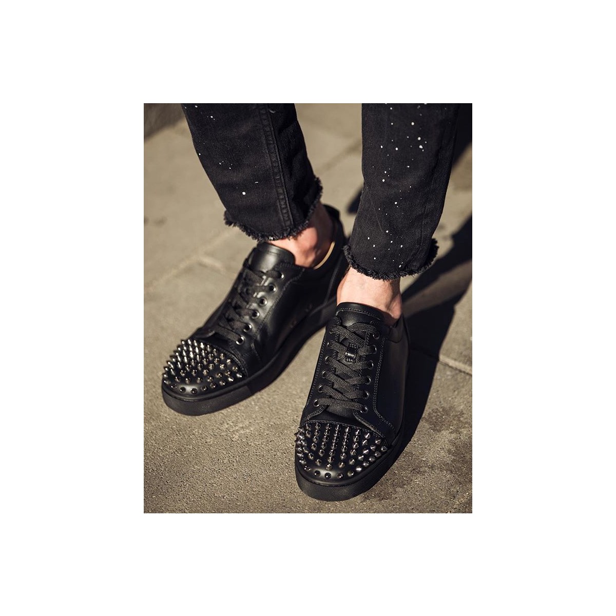 Christian Louboutin Black Louis Spikes Sneakers for Men