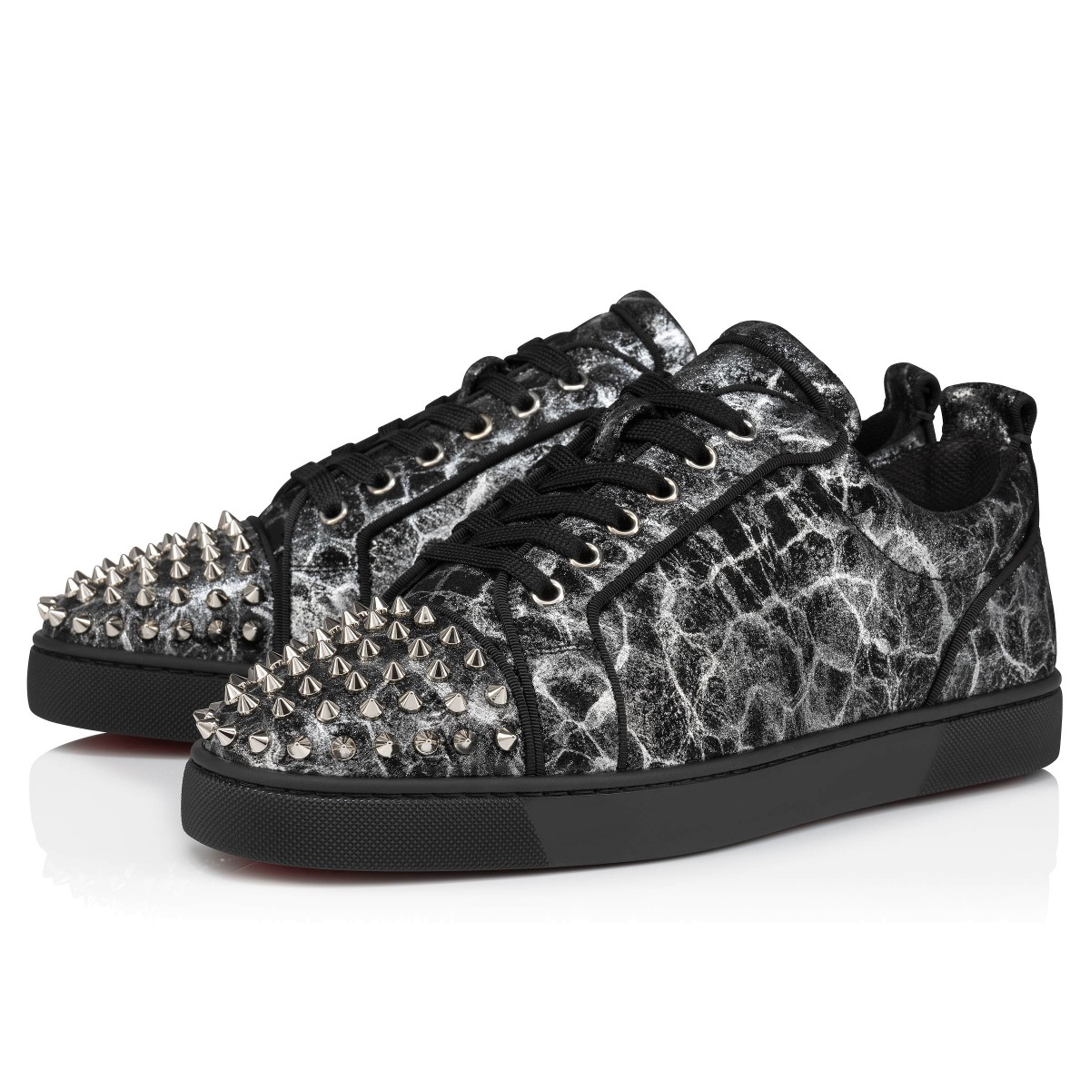 Louis Junior Spikes Orlato Black Storm printed calf leather and spikes Men Shoes Christian Louboutin