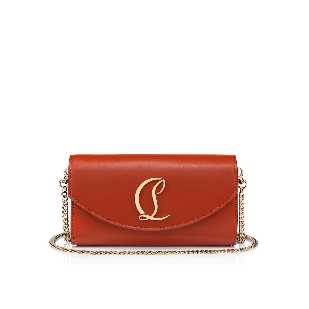 Loubi54 wallet on chain Orange Calf leather - Handbags - Christian ...